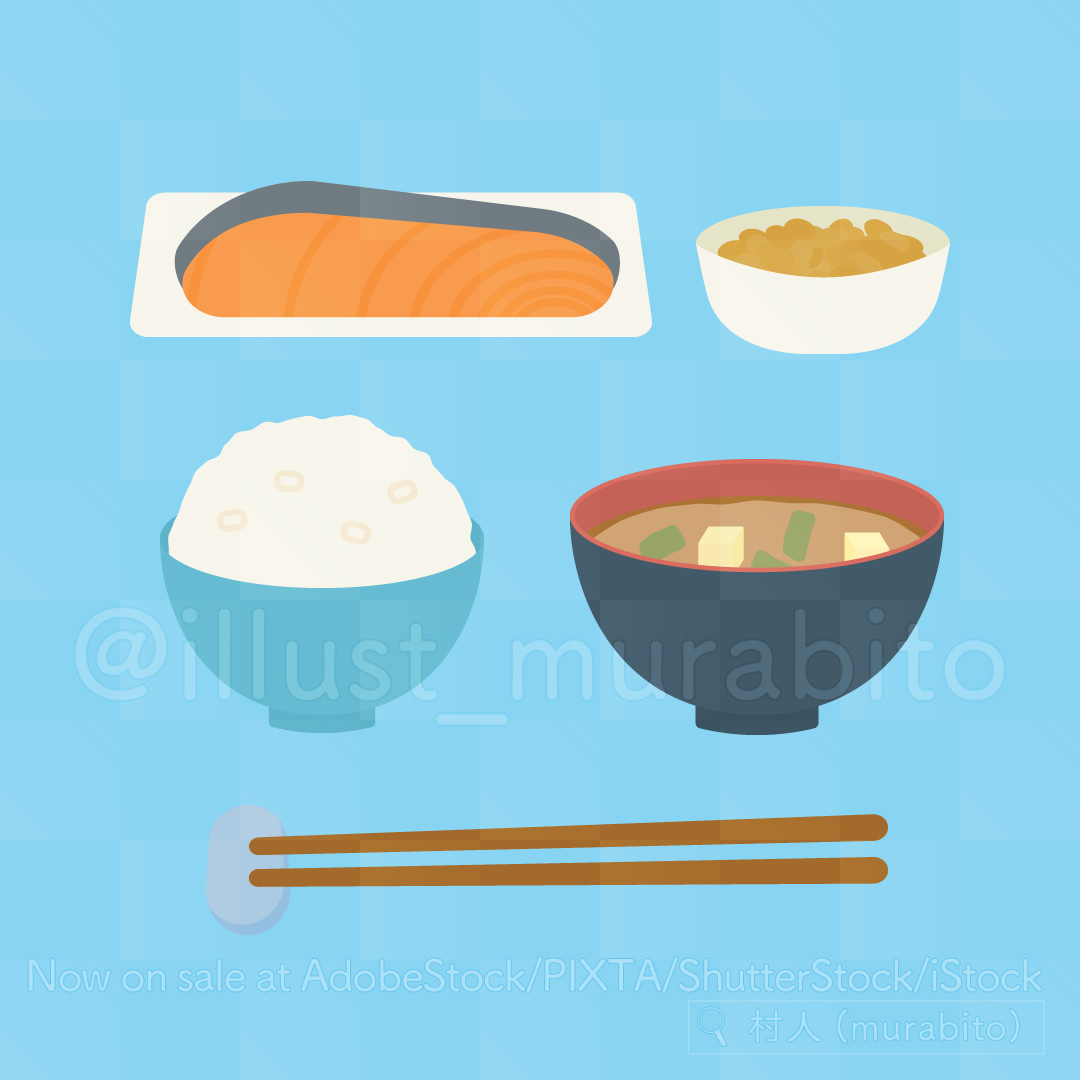 シンプルな和食の朝ごはんのイラスト イラスト制作依頼はタノムノ